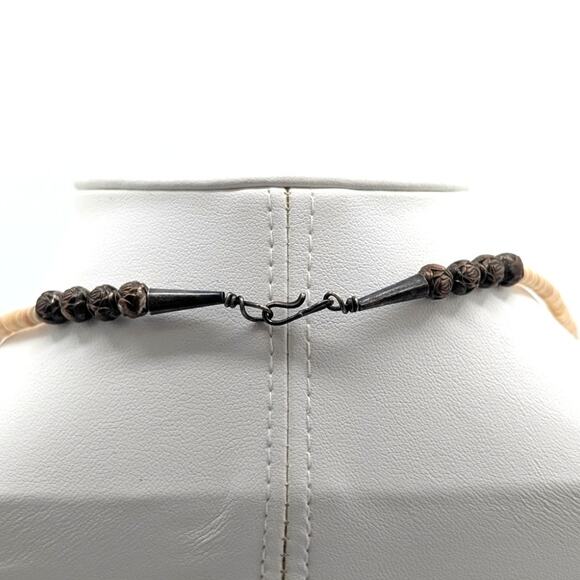 Vintage Heishi Shell Three Turquoise Stone Southwestern Hook Clasp 16" Necklace - Picture 8 of 9